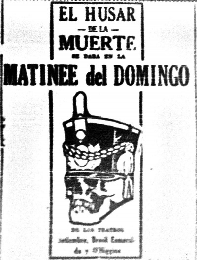 Aviso de la película Chilena "El Husar de la muerte" en el diario La Nación de 1925.